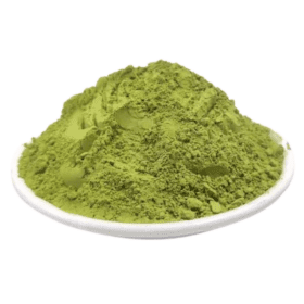 Organic moringa oleifera powder in a white dish for skincare formulation, available at organicsbyjumira.com