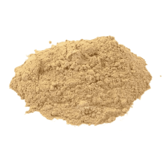 This is a photo-realistic image of a pile of sandalwood powder. The powder is light brown in color and has a fine texture. The pile is irregular in shape and has small clumps throughout. The background is white and the powder is the only object in the image. This image is related to minimalist skincare formulations and can be used as an Alt Text for the product Sandalwood Powder. Get it now at organicsbyjumira.com! Keywords: sandalwood powder, minimalist skincare formulations, photo-realistic image, light brown, fine texture, irregular shape, small clumps, white background, Alt Text, organicsbyjumira.com